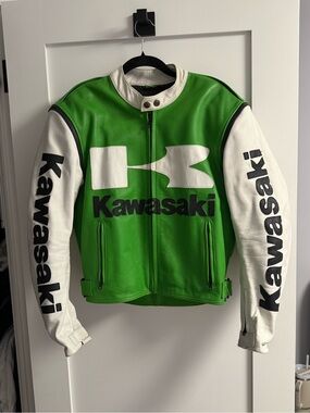 Kawasaki Green & White Leather Motorcycle Jacket
